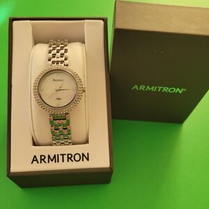 Armitron Silver Watch with Sparkling Bezel